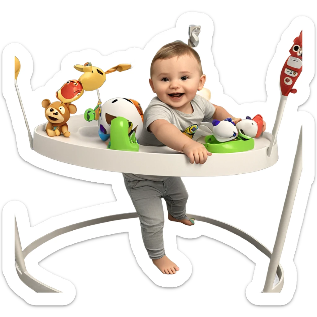 boy with toy and smile sticker