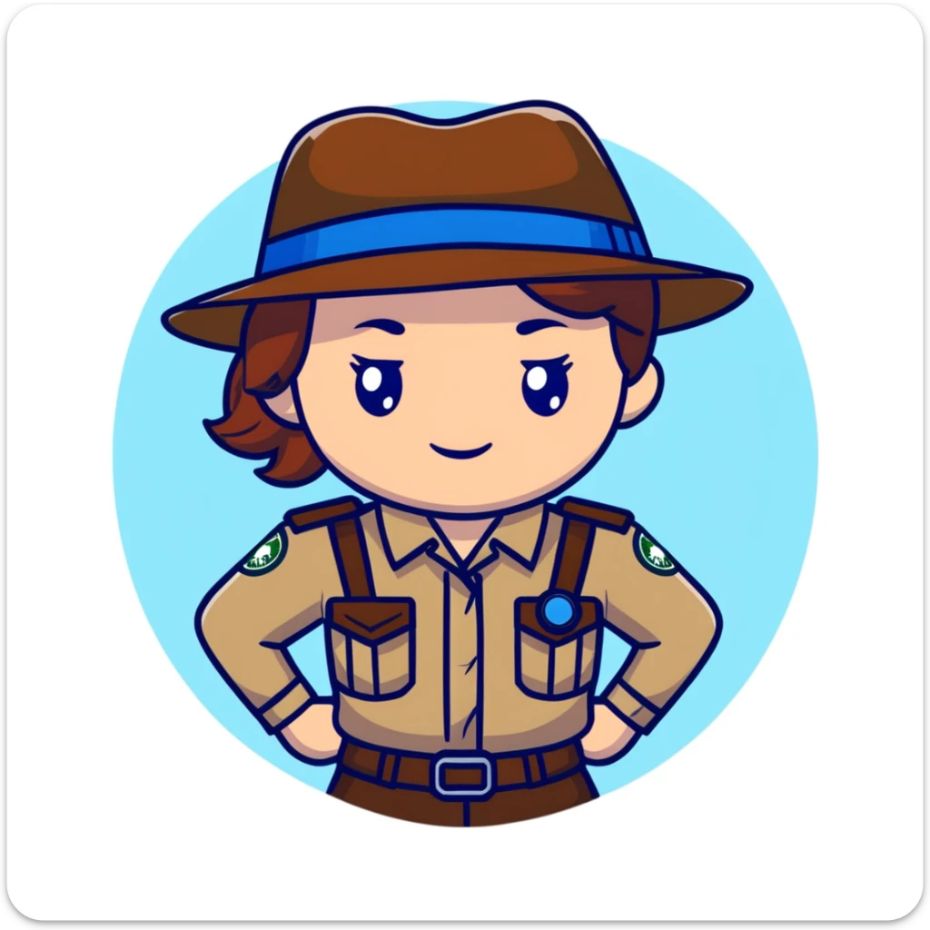 white woman park ranger with brown hair and blue eyes in a nature background sticker