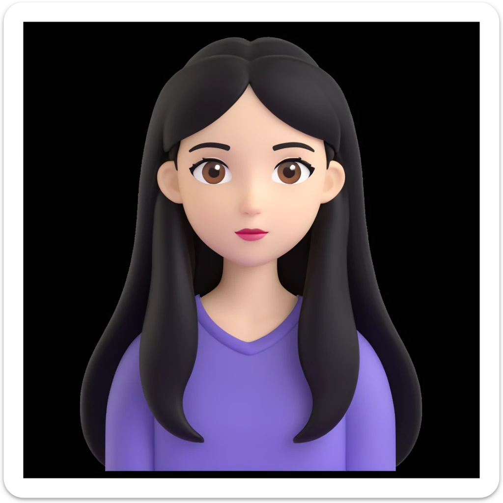 emoji of a white girl with black long hair and brown eyes, neutral expression sticker