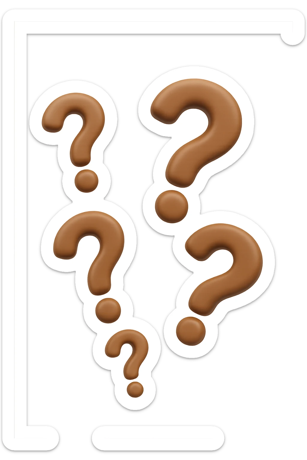 emoji 3d stile iphone di 3 punti interrogativi marroncini che fluttuano in aria sticker