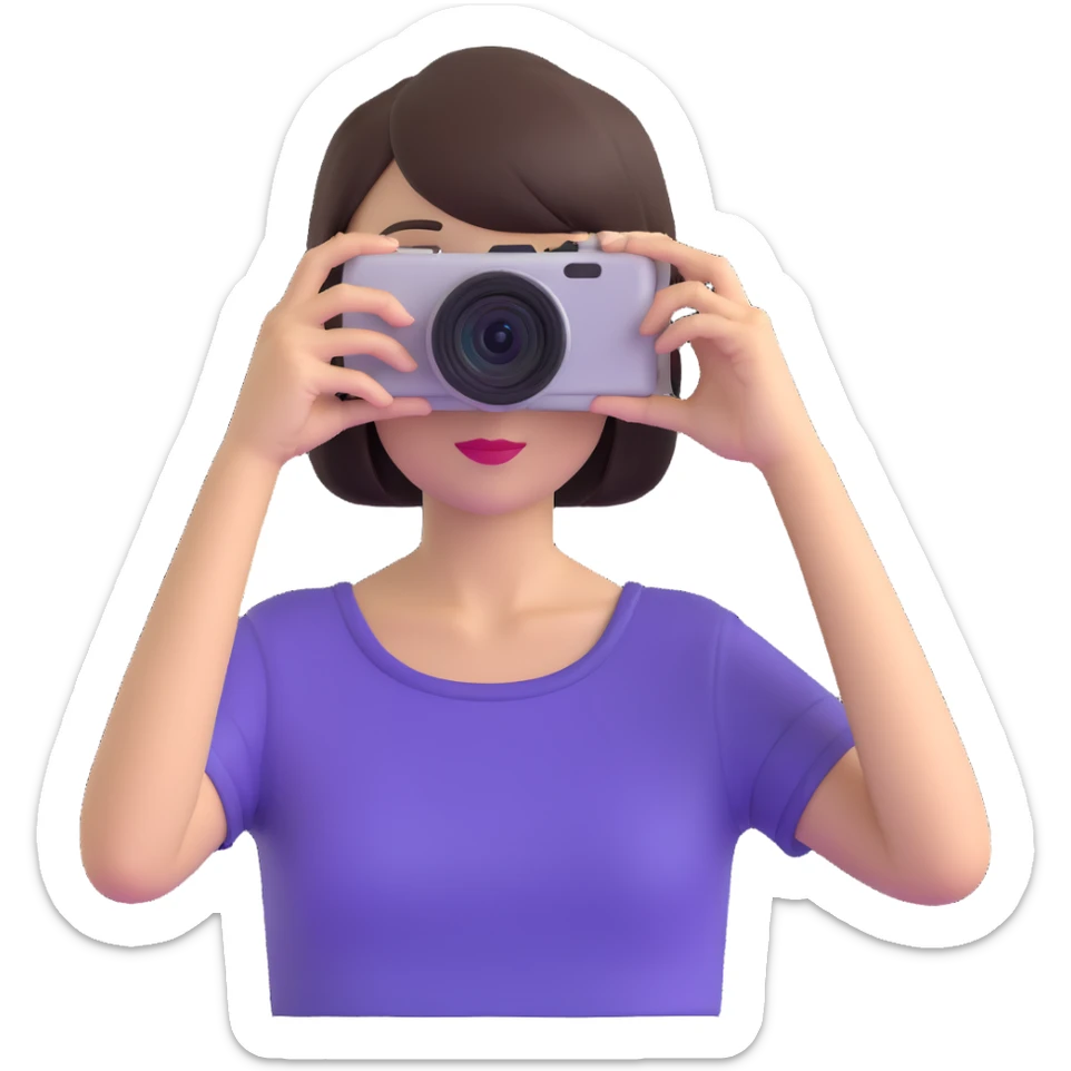 beautiful young lady with short straight hair taking a photo, upper body view sticker