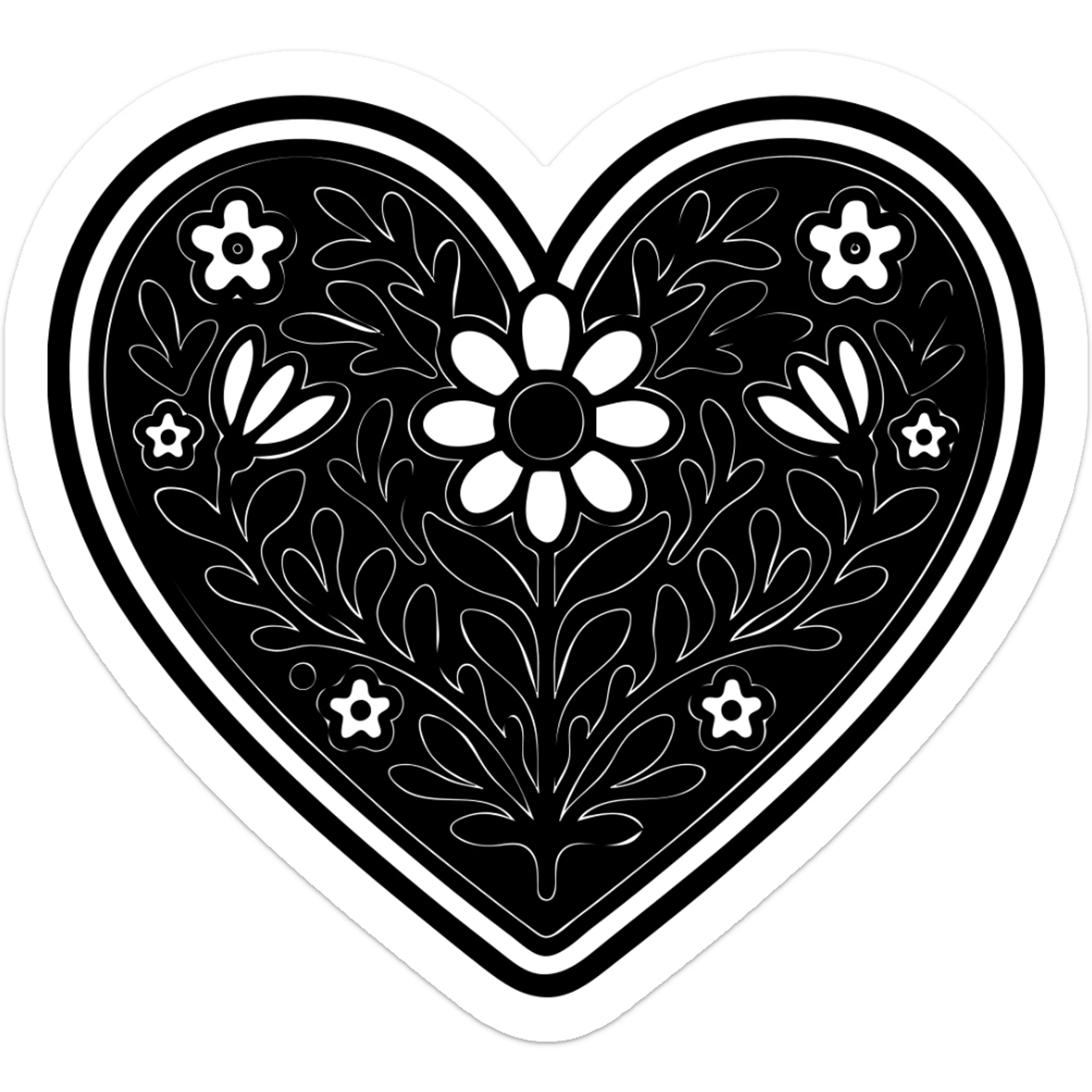 Red heart with a geometric Slavic folk art motif in bright folk colors, black outlines around the motif, gold border around the heart, transparent background. Motif is bold and clear for small sizes. sticker