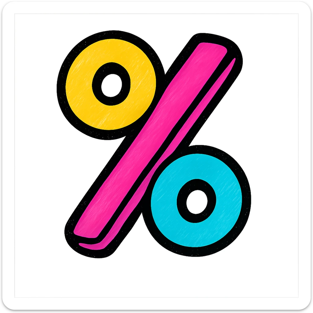 playful, colorful version of the percent symbol %%%, fun and energetic style, suitable for use as an emoji or sticker sticker