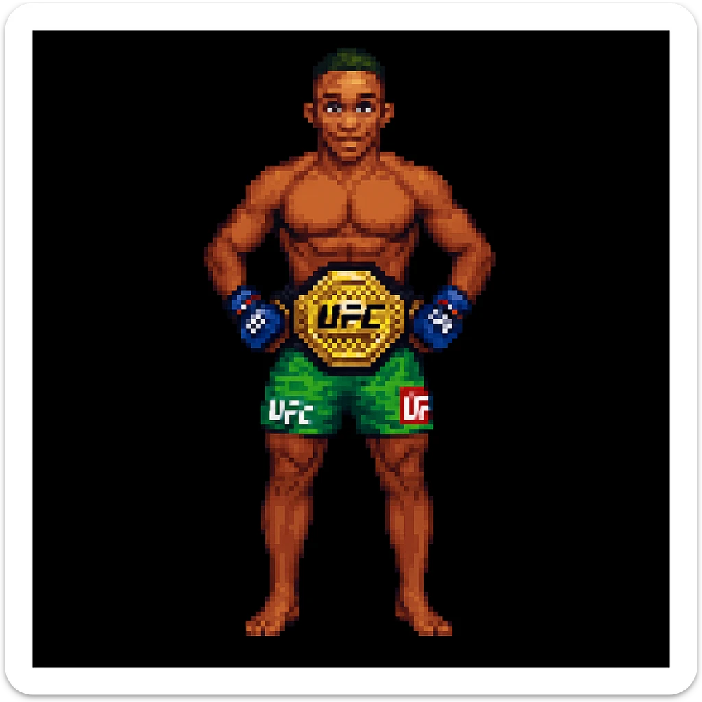 Add a UFC championship belt around the character's waist in pixel art style, keeping the pixel art style consistent. sticker