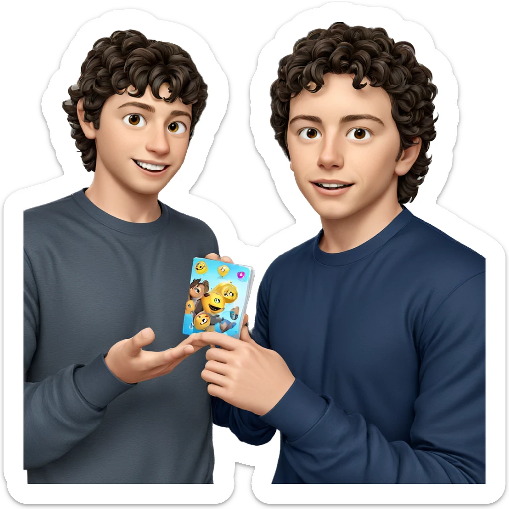 smiling boy in black shirt sticker