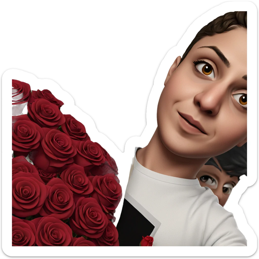 boy with red rose sticker