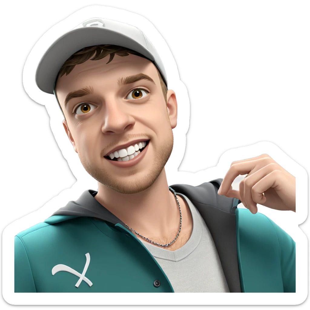 smiling boy in baseball cap sticker