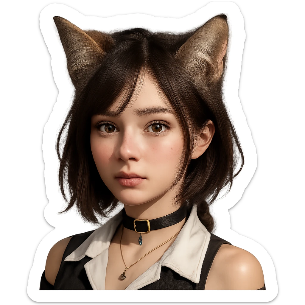 Add realistic cat ears to the anime girl in a photorealistic style. Keep the background transparent if possible. sticker