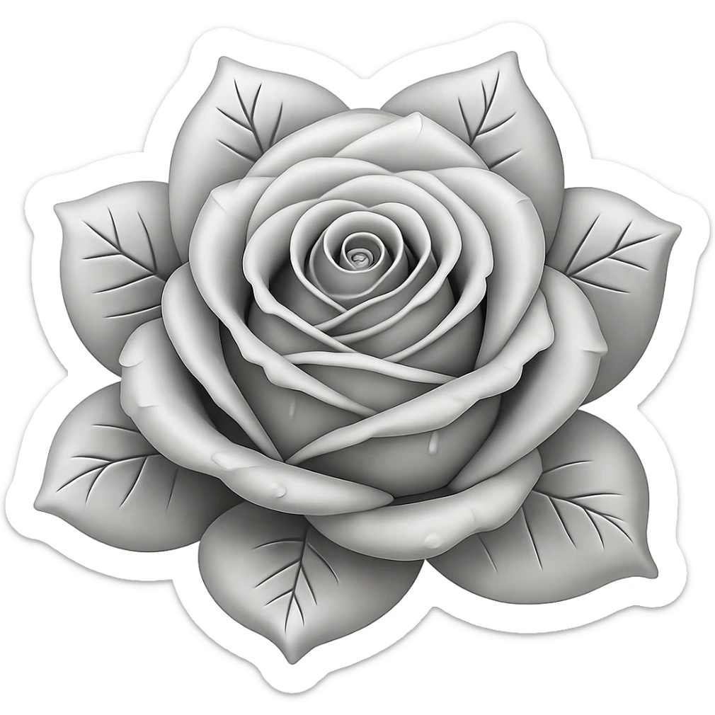 Make the blue icy rose look silver in the style of emoji, with no background. sticker