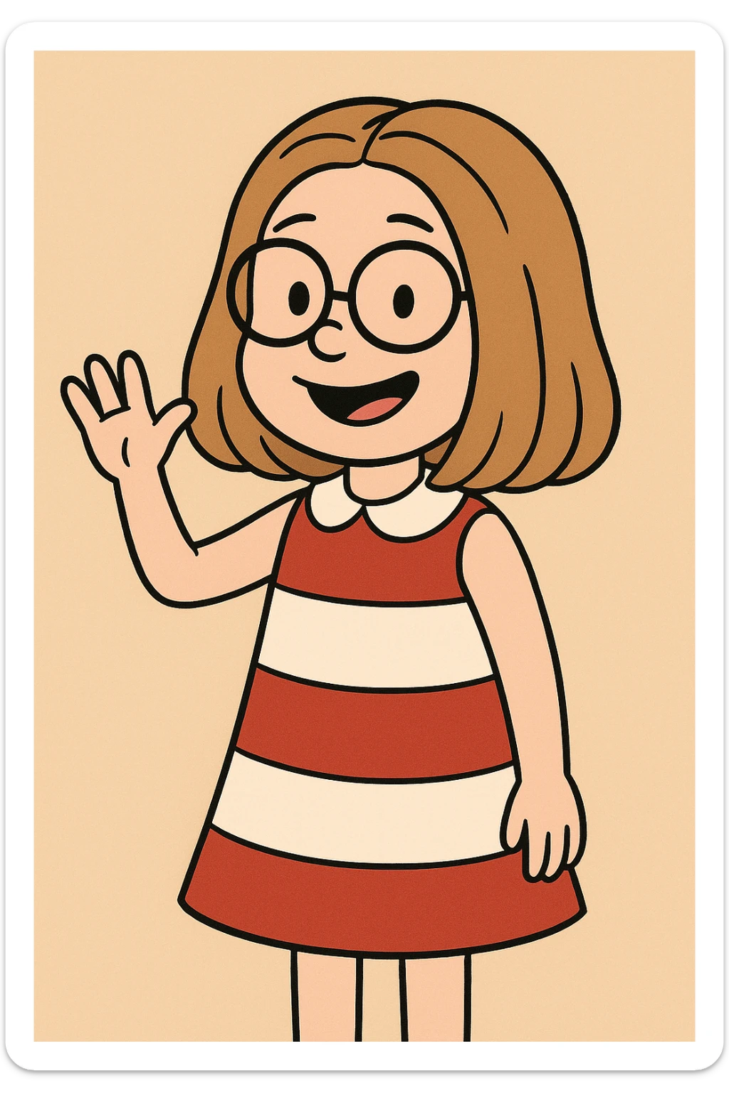 Little girl Gloria Steinem red white dress a hand hello  sticker