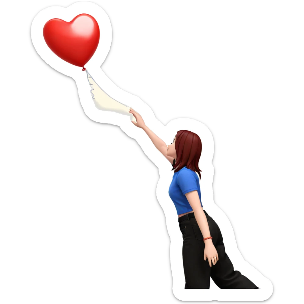 girl reaching for heart balloon sticker