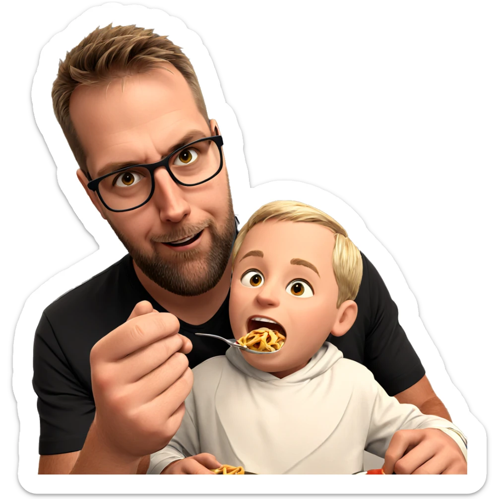 boys enjoying food together sticker