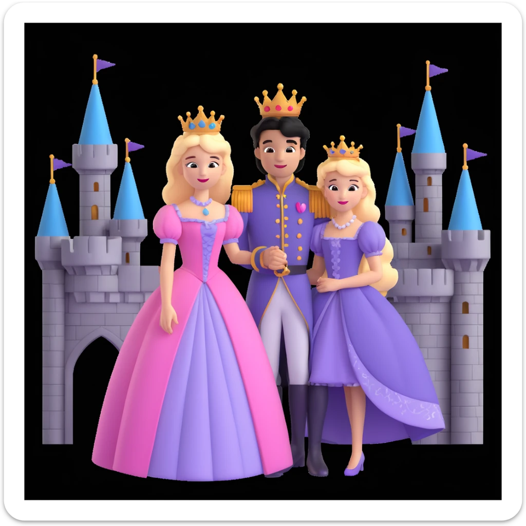 prince and princess disny dress close up photo in castle sticker