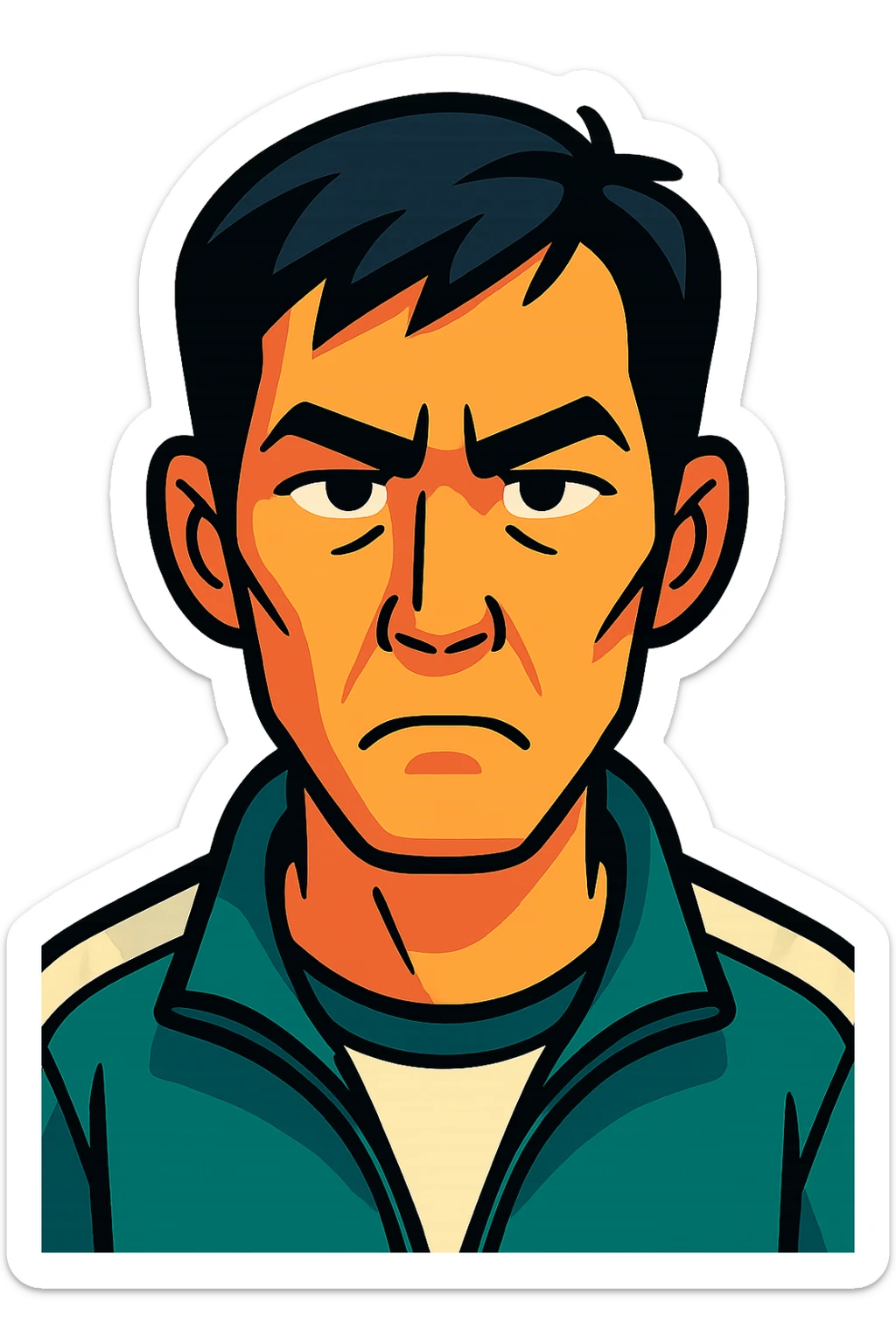 Portrait of the person in a vibrant toon style, colorful cartoon, expressive and lively. sticker