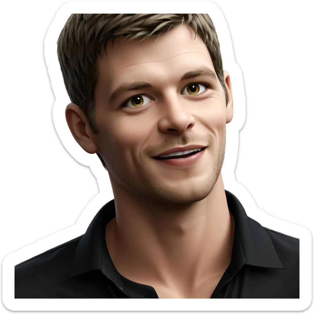 smiling boy in black shirt sticker