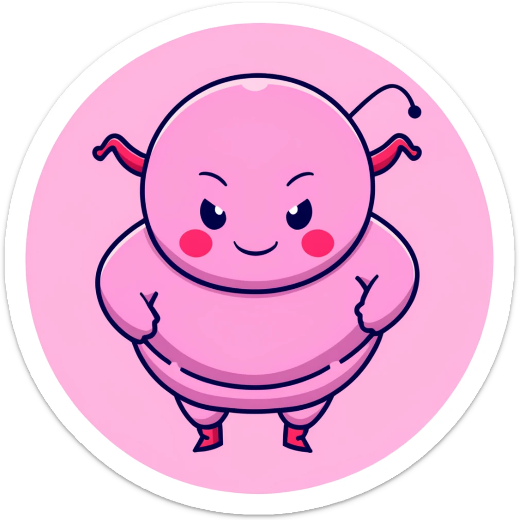 Majin Buu from Dragon Ball Z, pink round body with holes, antenna on head, innocent smile sticker