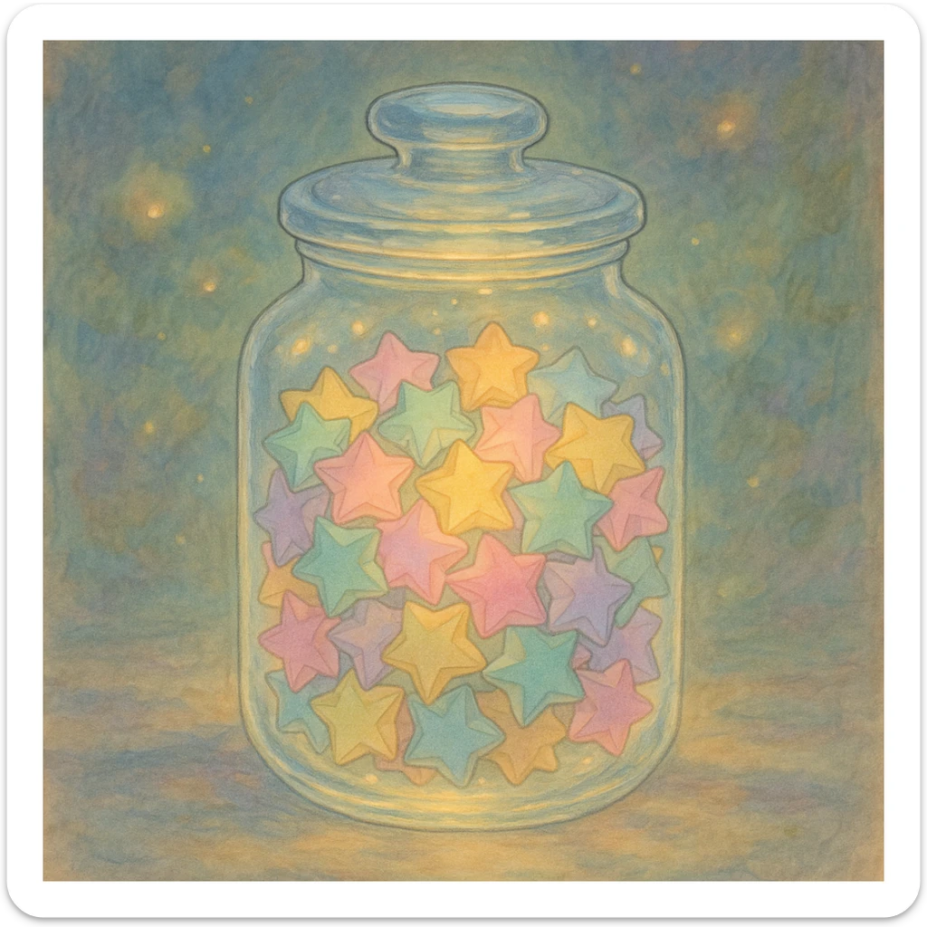 a transparent jar with pastel origami stars inside sticker