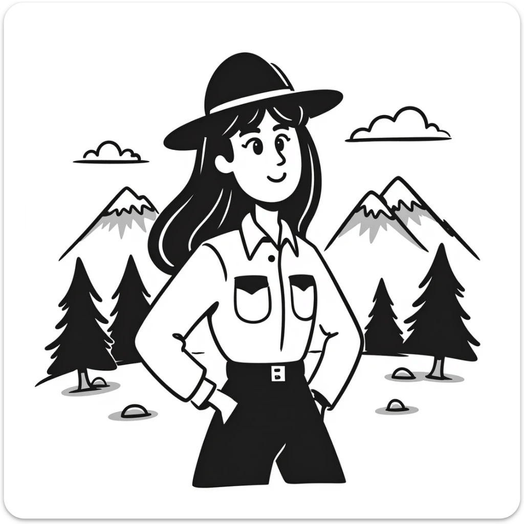 white woman park ranger with brown hair and blue eyes in a nature background sticker