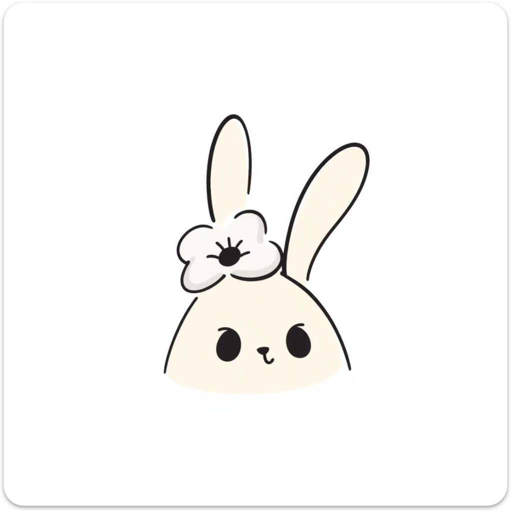 kawaii bunny with sparkly eyes and a huge smile, soft pastel colors, dreamy hand-drawn style sticker