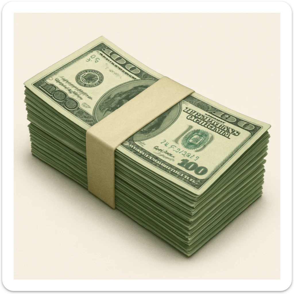 realistic emoji of a stack of dollar bills, detailed, lifelike, photorealistic sticker