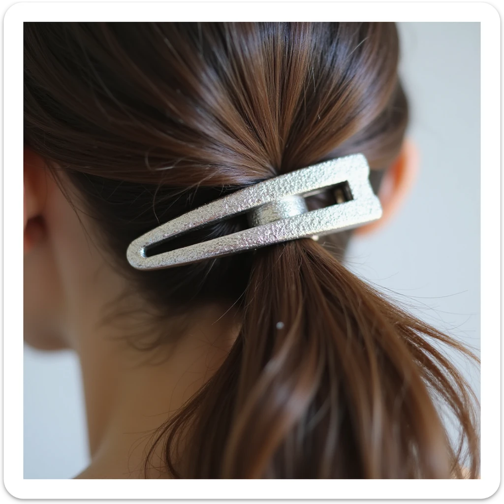 realistic hairclip, silver metal, high detail, photorealistic style sticker