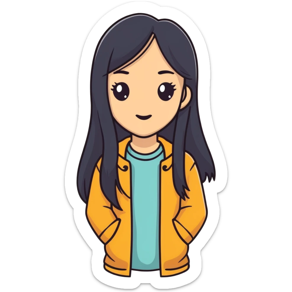 Stylish confident woman with Asian and Latina features, long straight black hair sticker