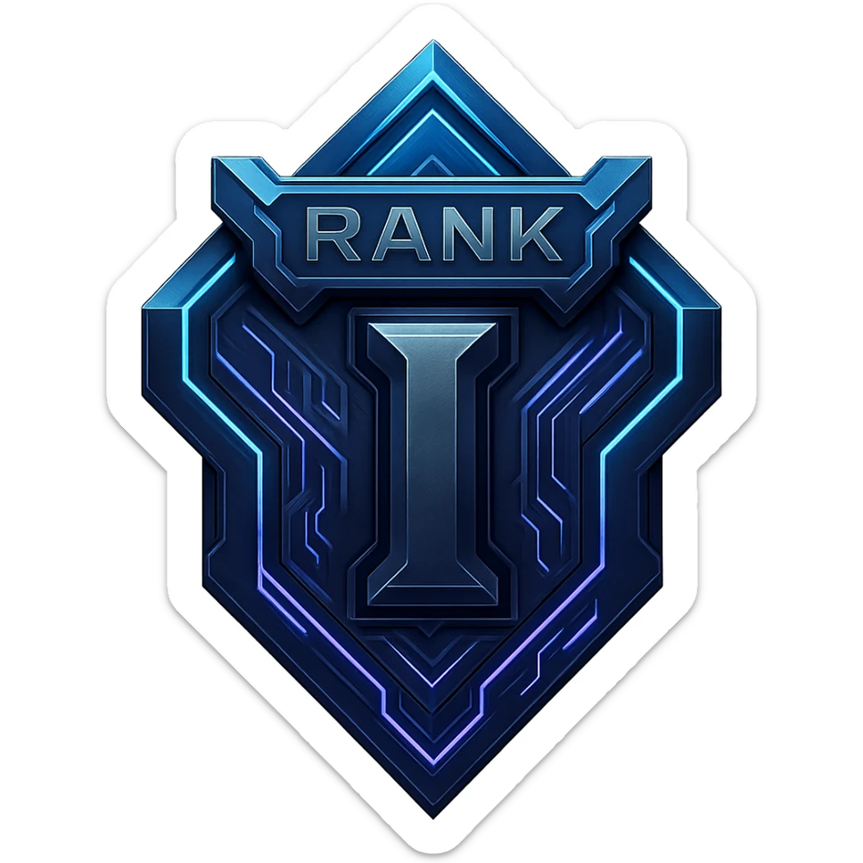a metal insignia badge for a "rank I", space scifi-futuristic cyberpunk futurepunk sticker