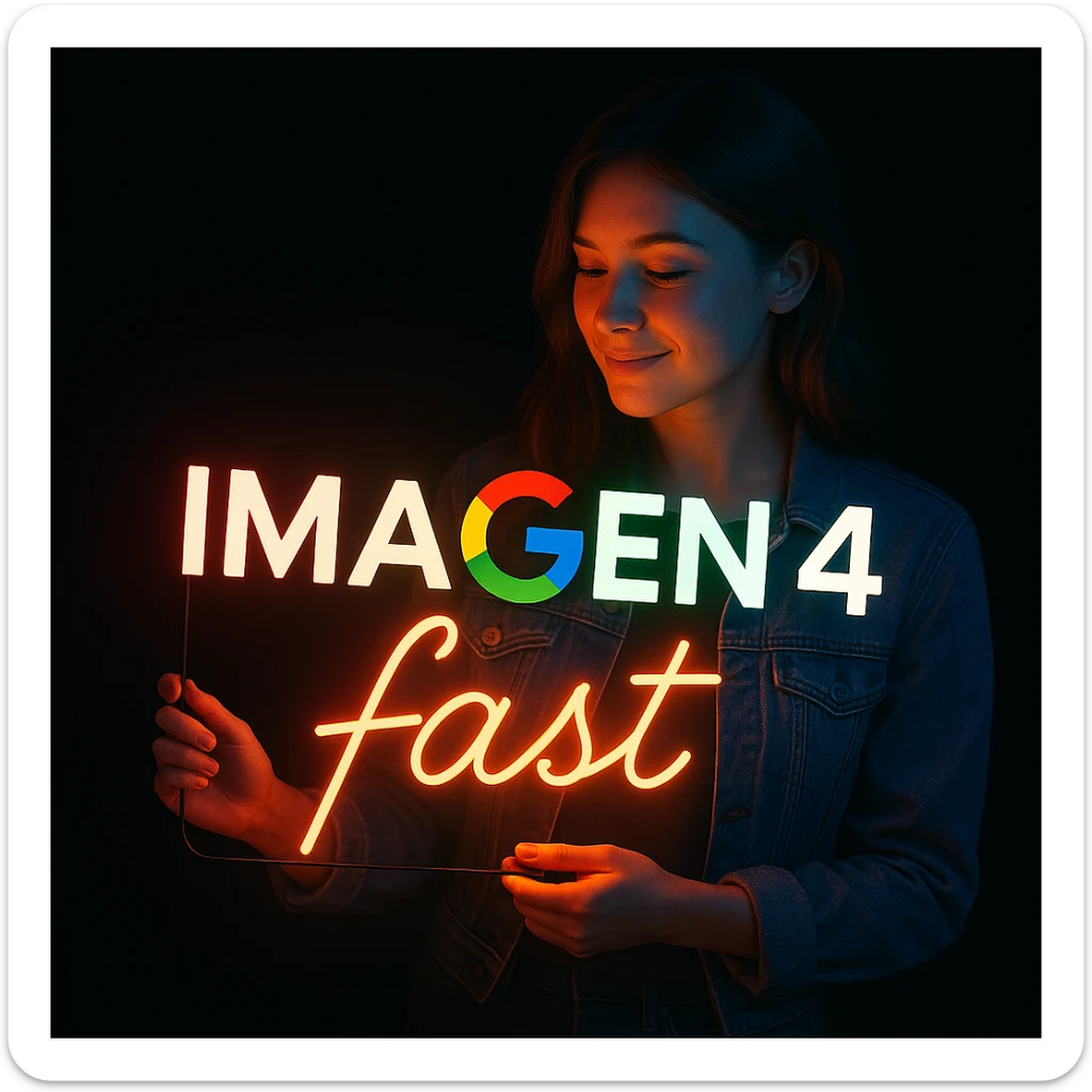 make a girl holding this sign, but sign in made of neon, also add fast below the sign sticker