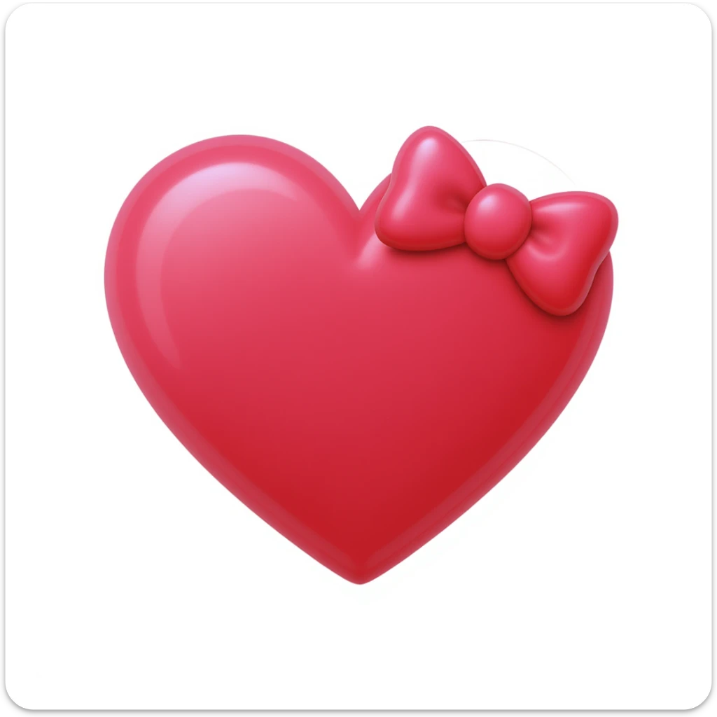 cute and shiny heart emoji with a bow accent, no background sticker