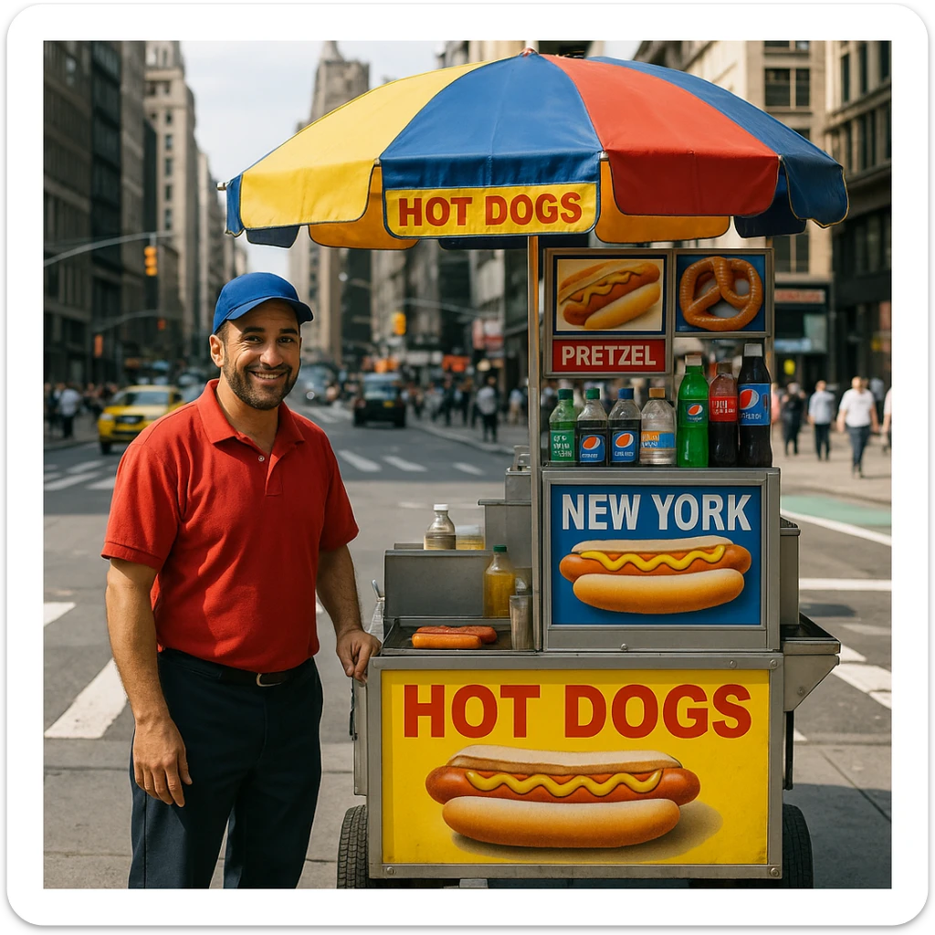 hotdog seller in New York with cart sticker