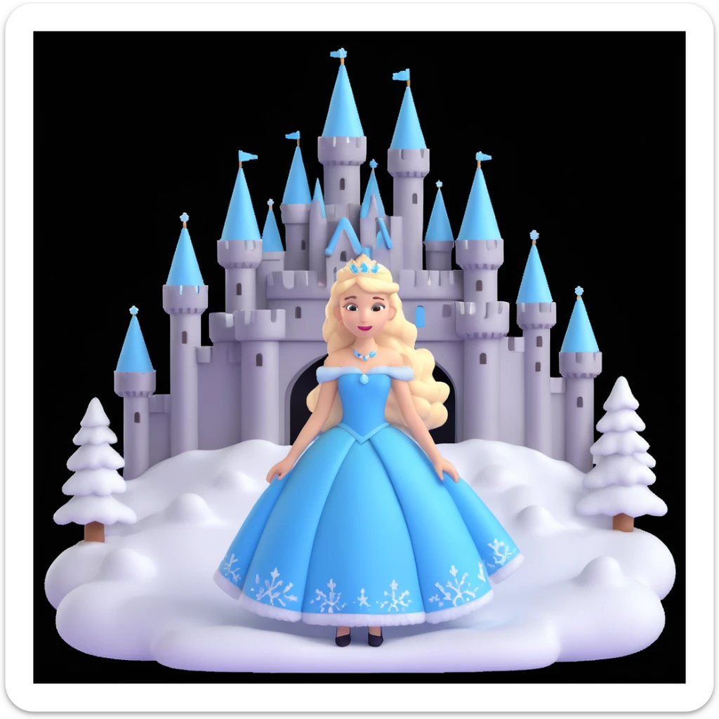 girls in a  snow princess dress, snow castle background sticker