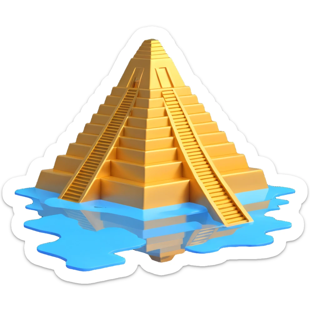 Anunnaki-inspired golden ziggurat, submerged, futuristic details sticker