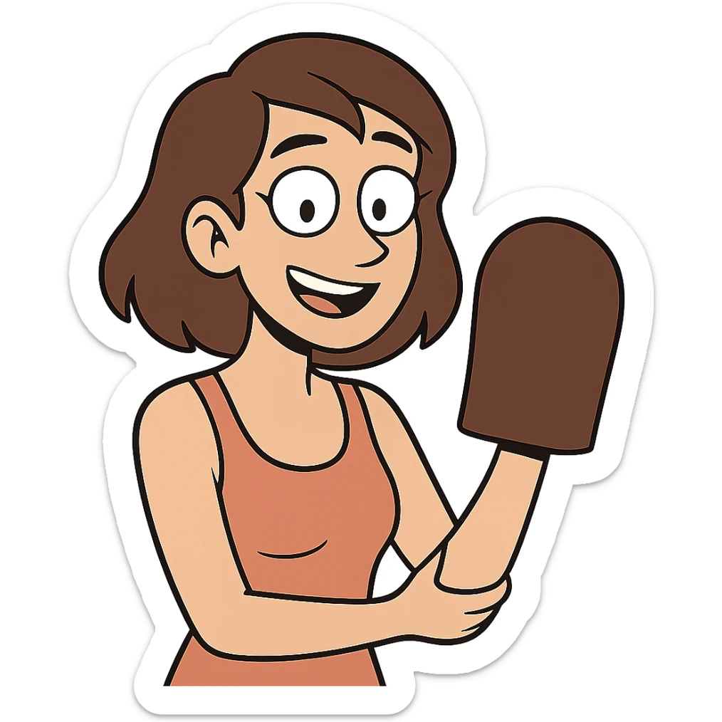 flat toon style light skintone woman with brown hair holding a tanning mitt sticker