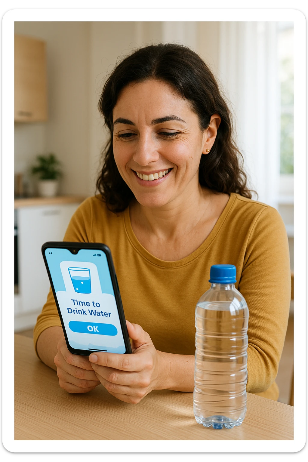 Donna che usa App per ricordarsi di bere, altrimenti non beve mai in italiano sticker