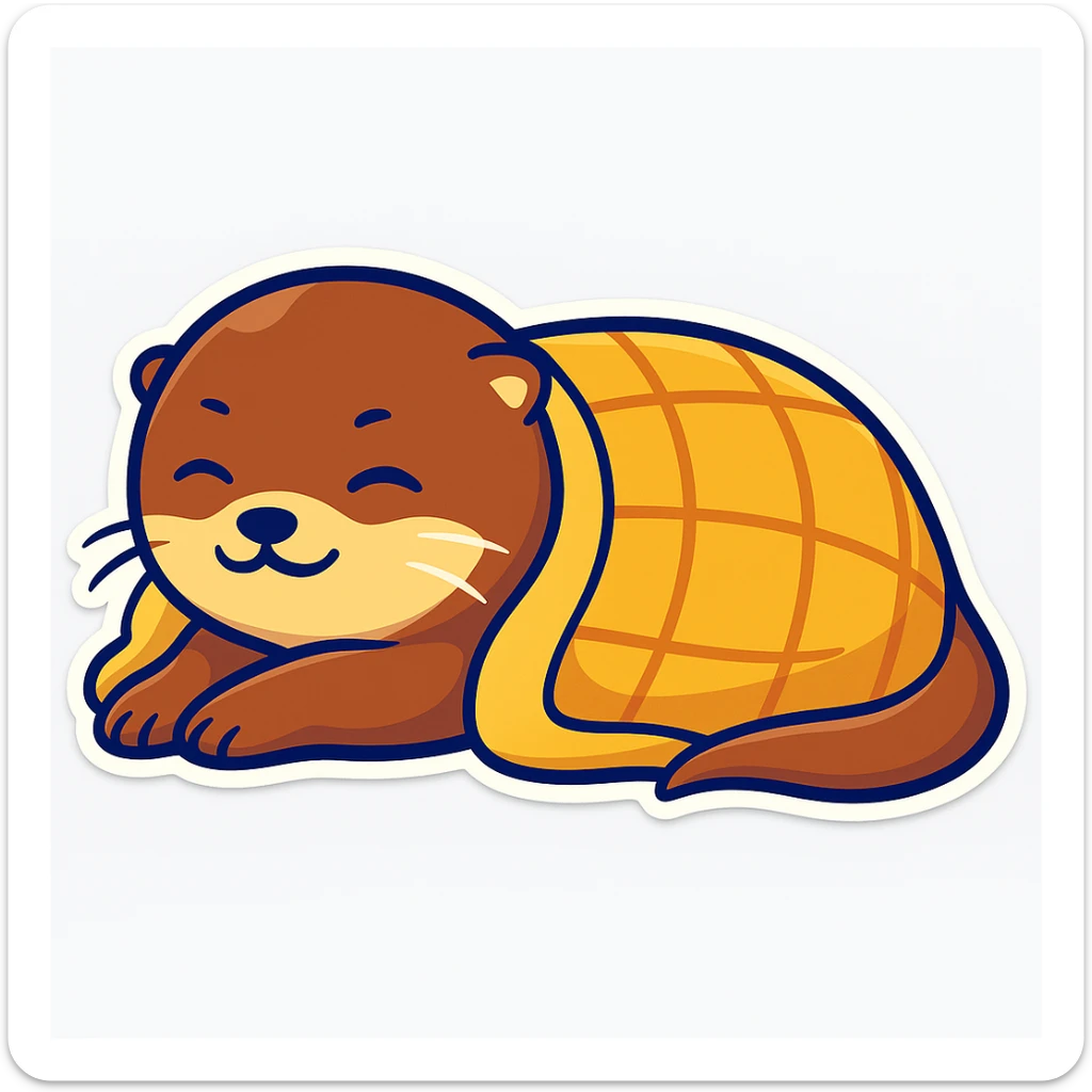 Make a cozy blanket over the sleeping otter, keep cartoon sticker style and colors sticker