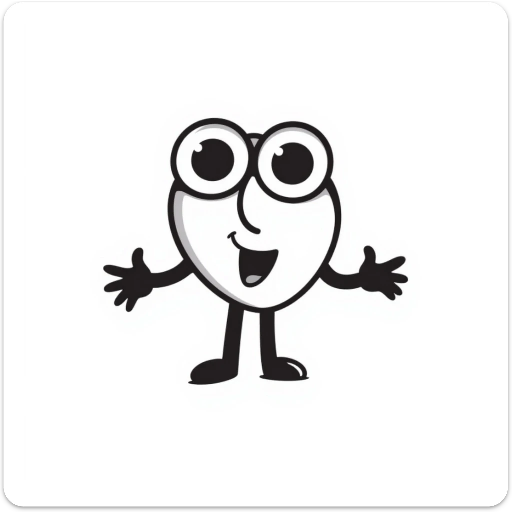 replay symbol caricature with googly eyes and black cartoonish limbs, playful and expressive sticker