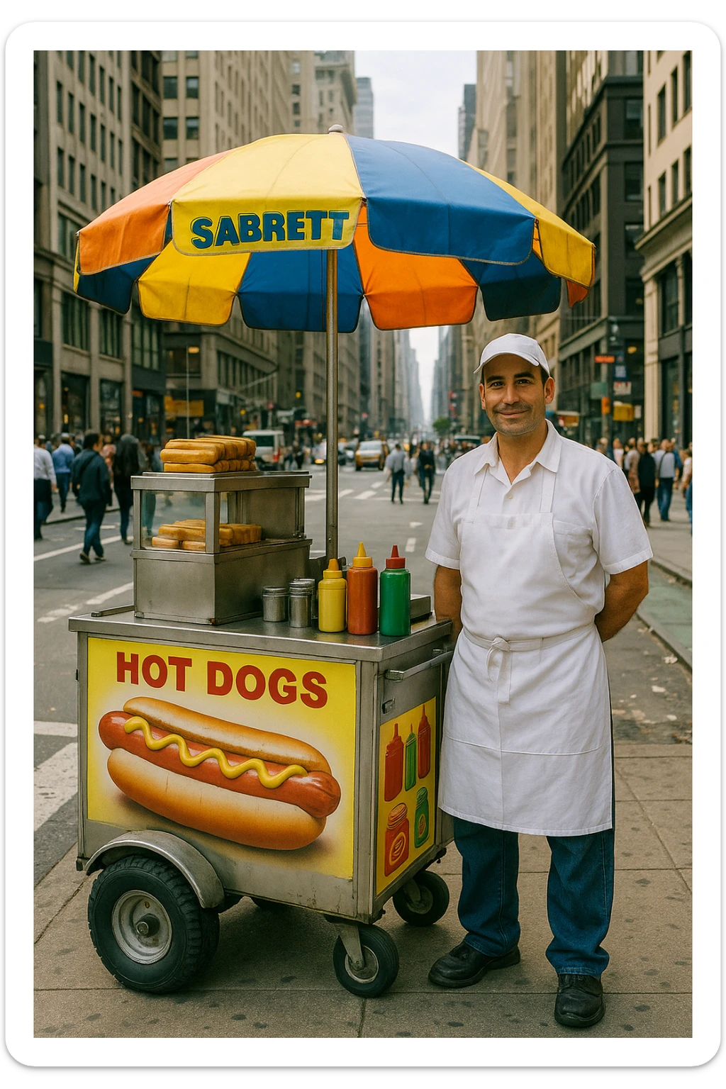 hotdog seller in New York with cart sticker
