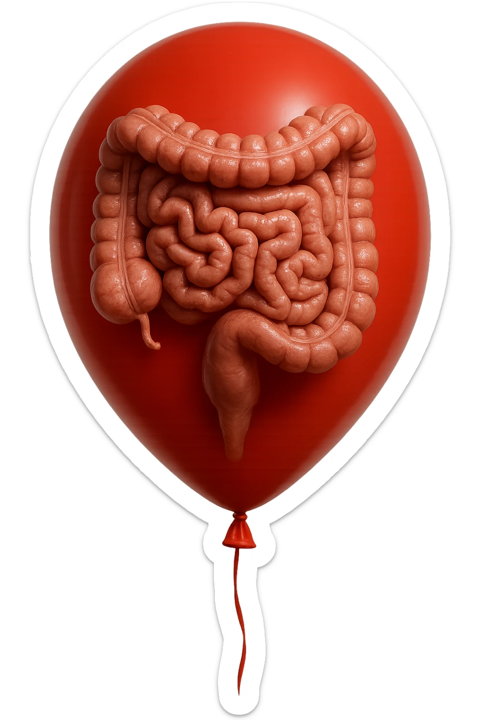 INTESTINO UMANO ANATOMICO REALISTICO CHIUSO IN UN PALLONCINO ROSSO, IPERREALISTICO 4K sticker