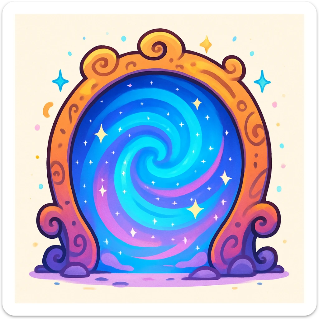 a cartoon-style portal, bright colors, playful and whimsical sticker