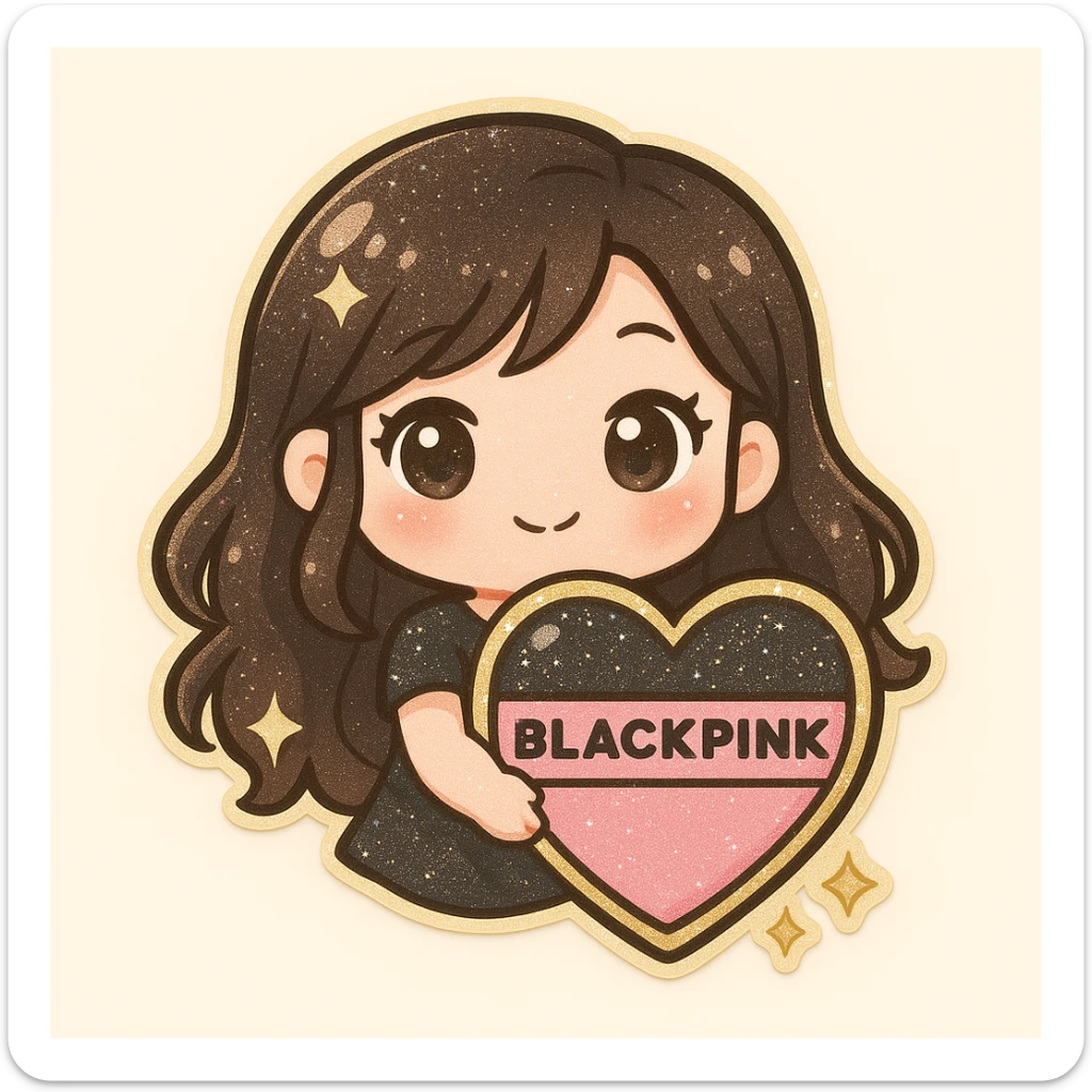 Add glitter and sparkles to the BLACKPINK-inspired chibi sticker, keeping the style cute and collectible. sticker
