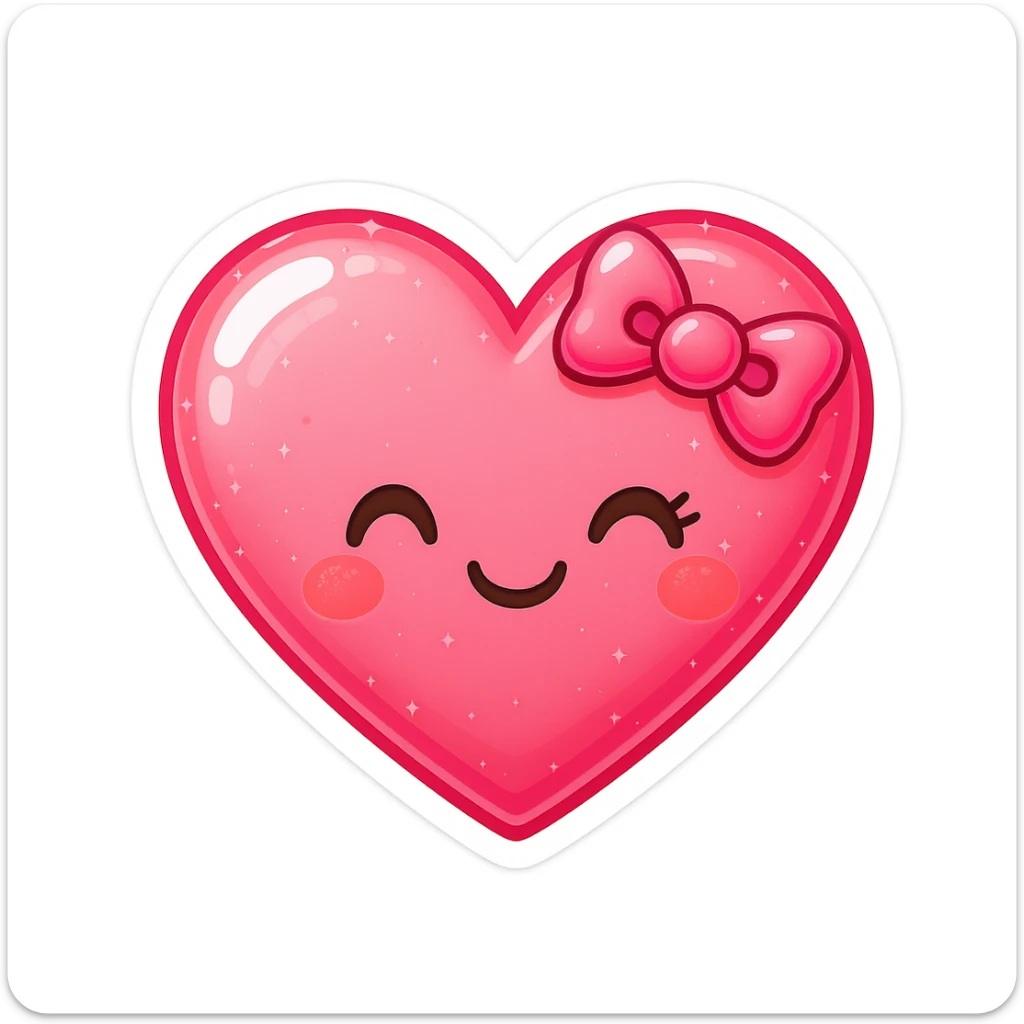 emo heart emoji, cute and shiny, with a bow accent, no background sticker