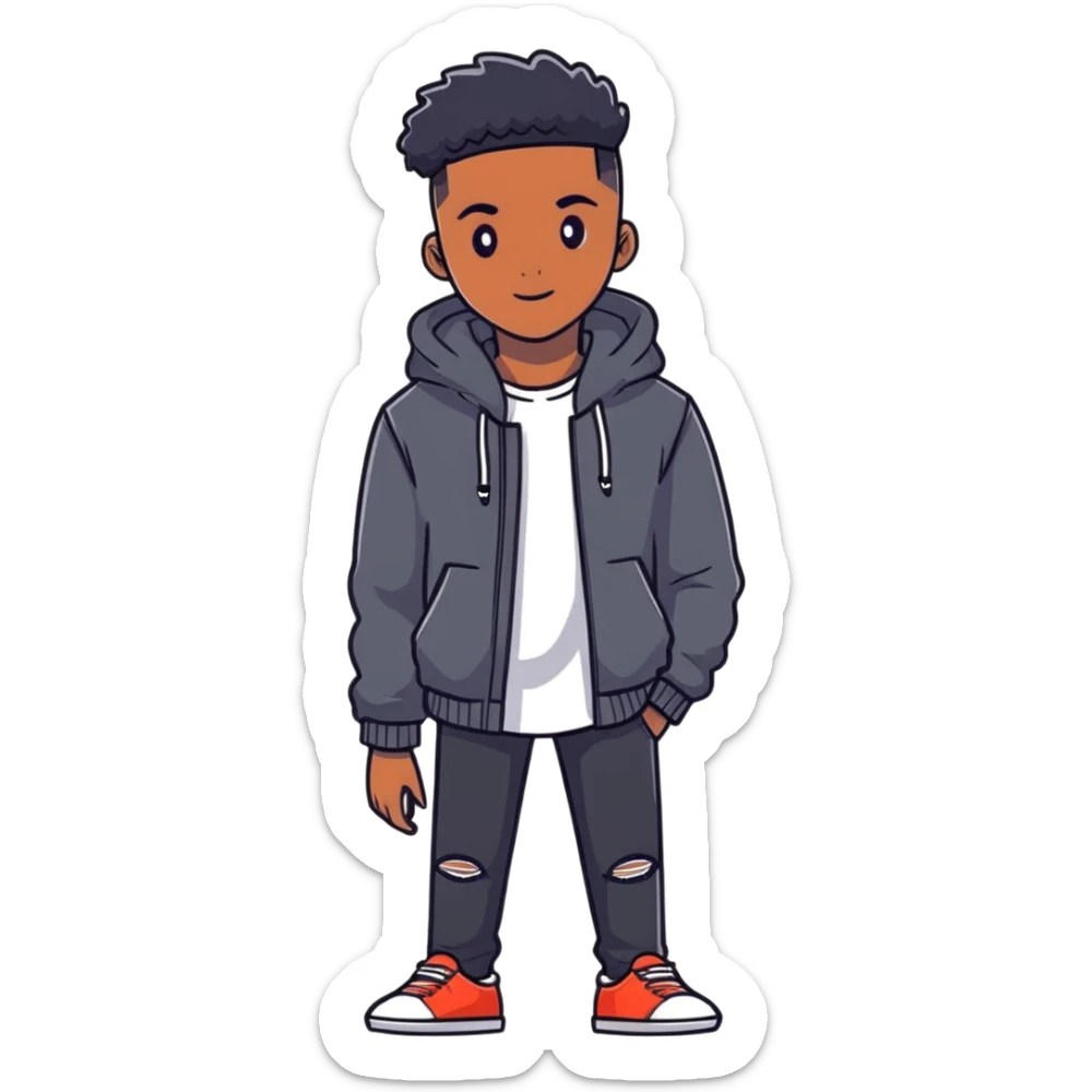 19-year-old Black male, stylish casual outfit, modern hairstyle sticker