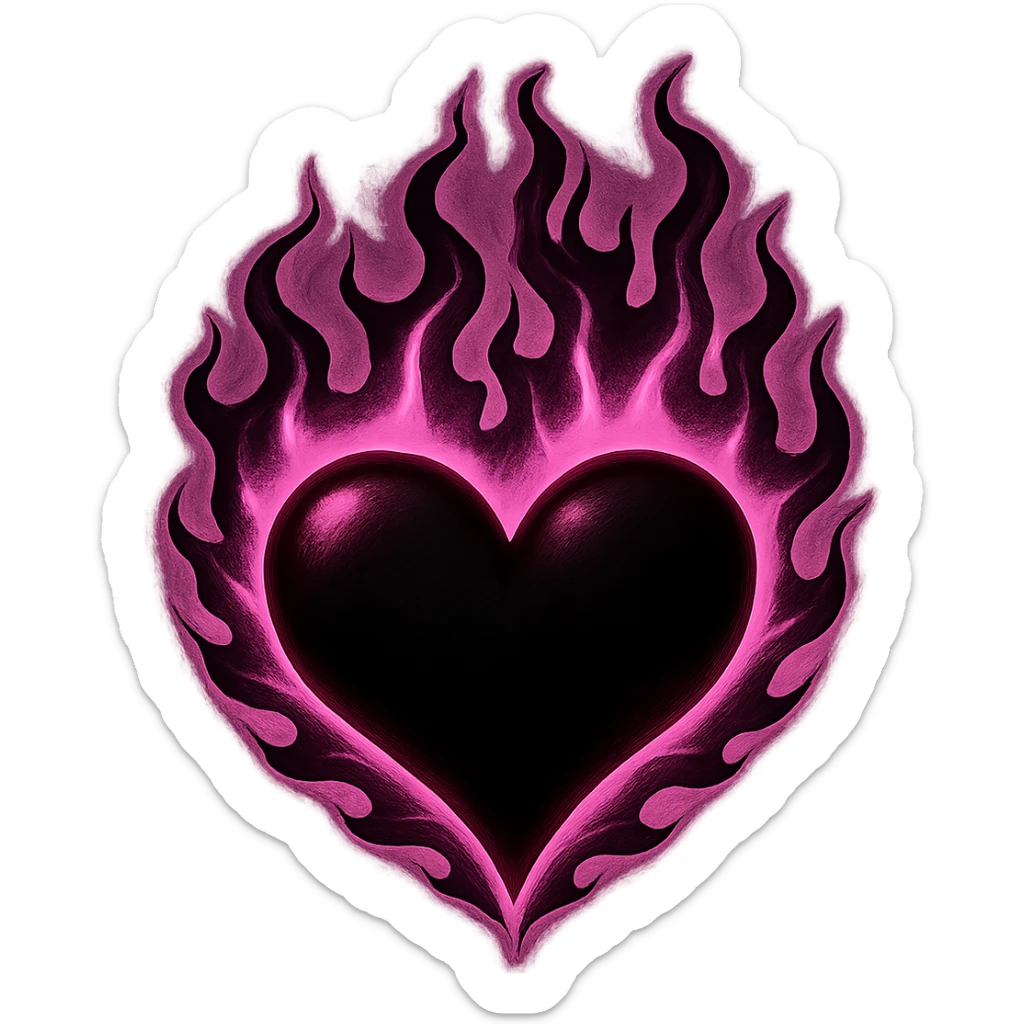 a gothic heart with black and pink flames, BLACKPINK inspired, edgy and vibrant, glowing flames, high contrast sticker