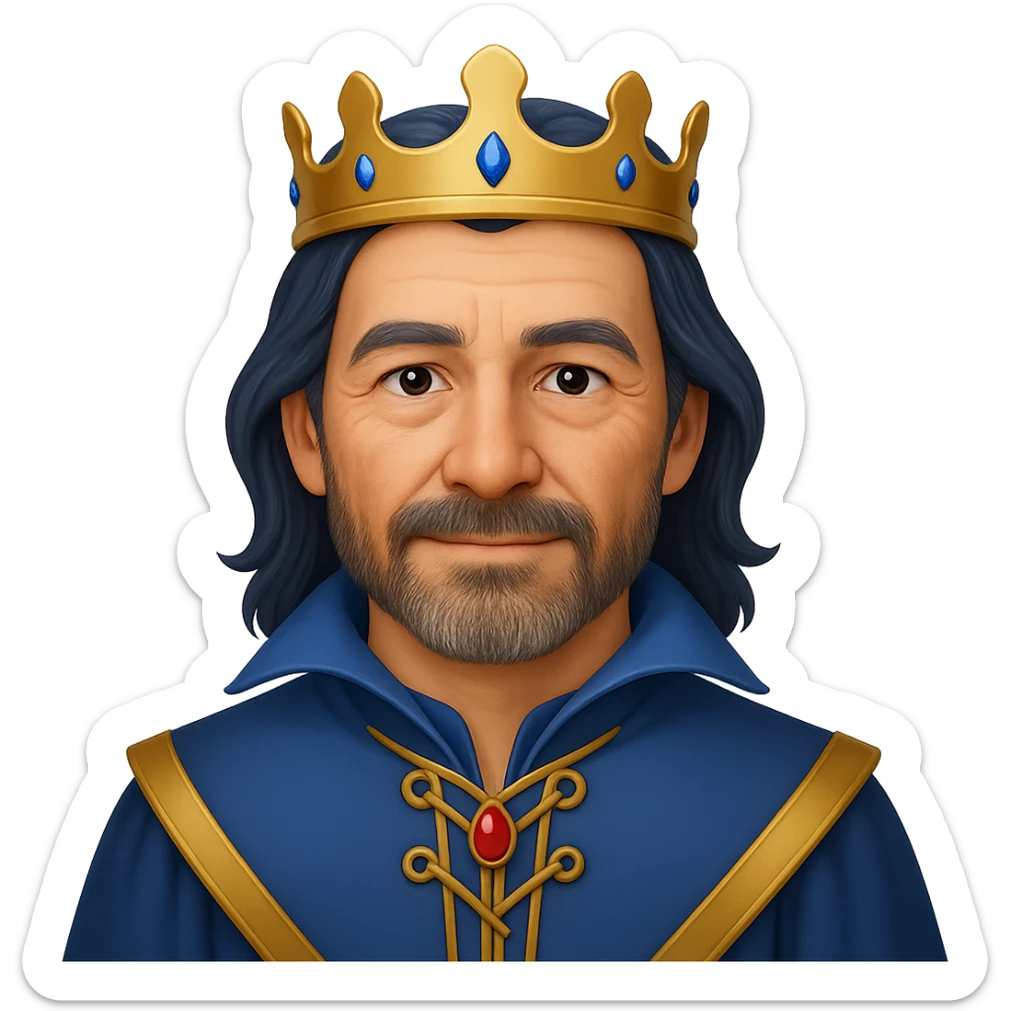 Make the prince look older with mature facial features in the style of emoji. Keep the background transparent. sticker