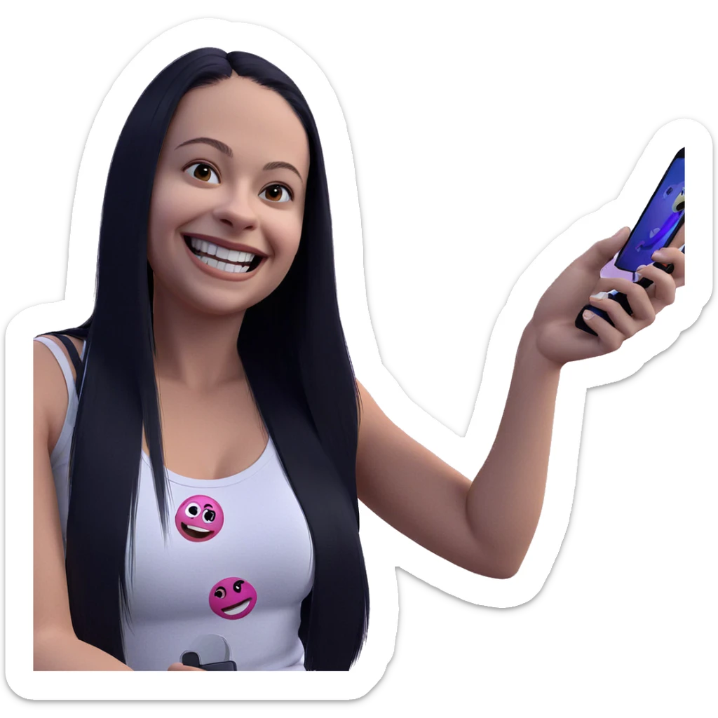 smiling girl with phone sticker