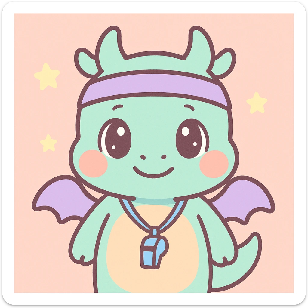 the face of a cute fitness dragon coach, anime style, big expressive eyes sticker