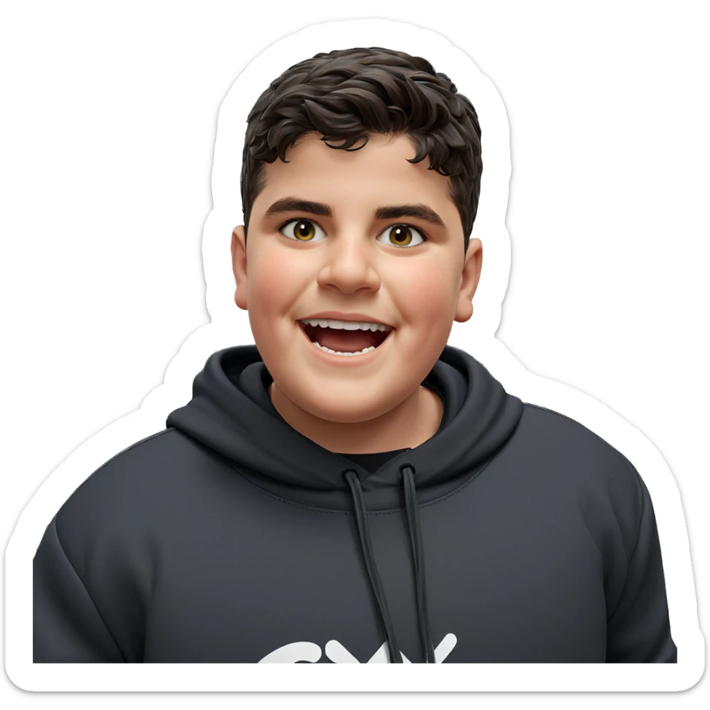 smiling boy in black hoodie sticker