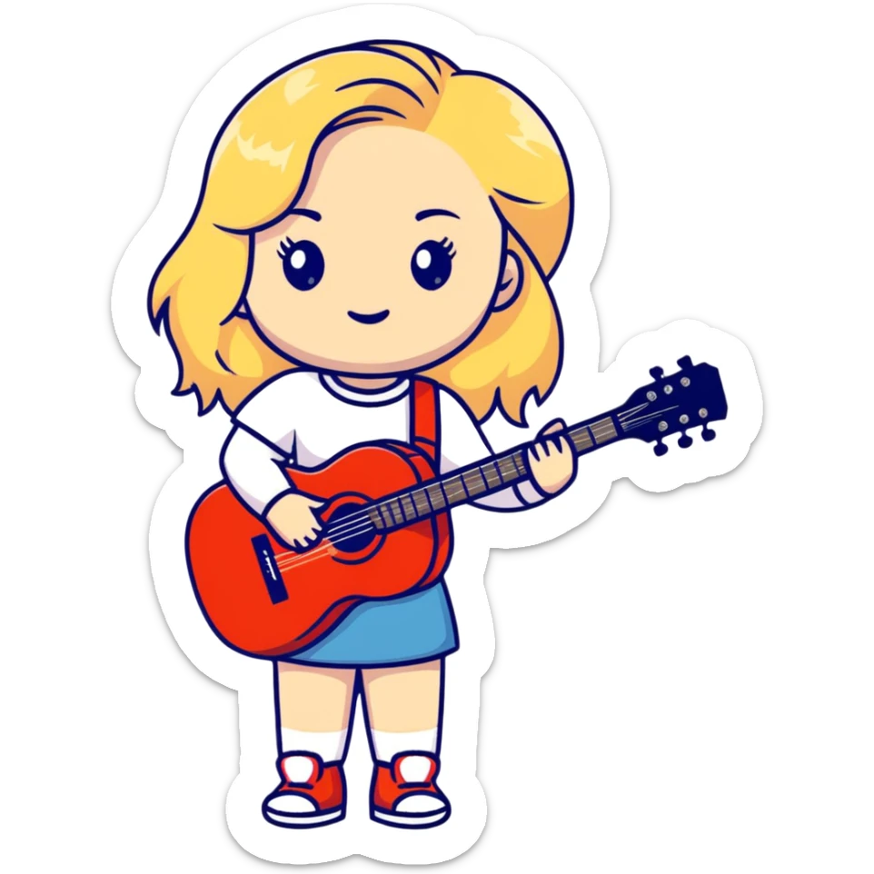 Cute cartoon blonde singer with guitar, inspired by Sabrina Carpenter sticker