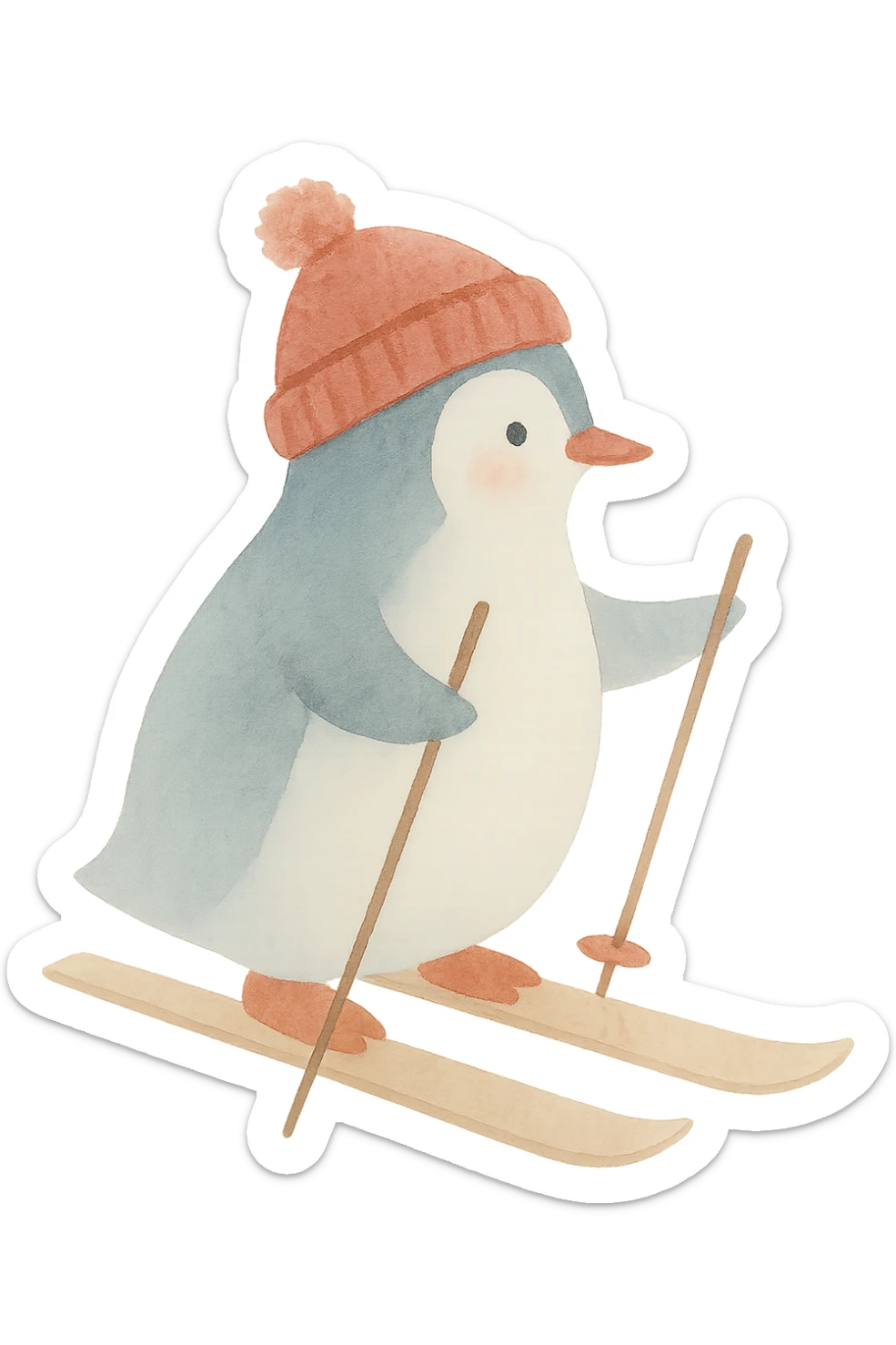 un pinguin avec un bonnet des batons qui fait du ski sticker