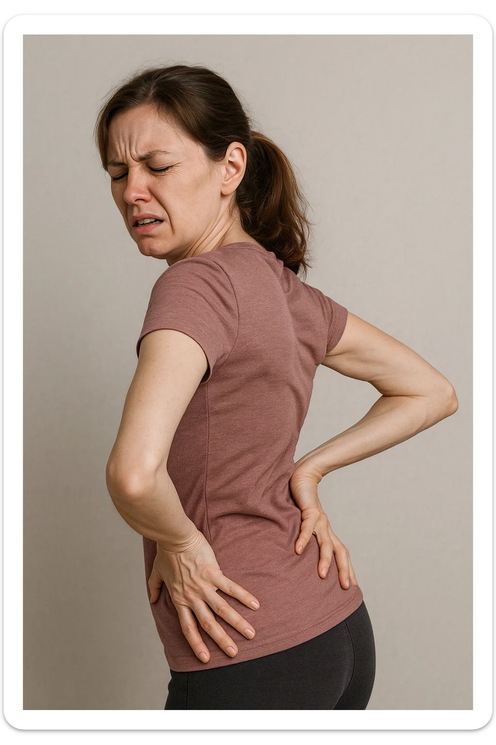 Donna con scoliosi dolorante perchè non ha mobilità a causa di essa sticker